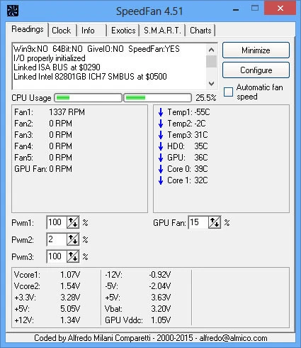 SpeedFan is a program that monitors voltages, fan speeds and temperatures in computers with hardware monitor chips