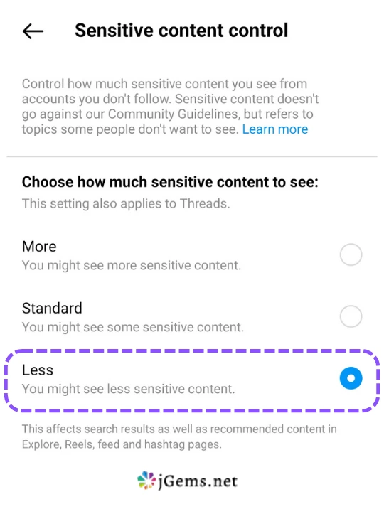 Select Less to restrict bad Instagram ads