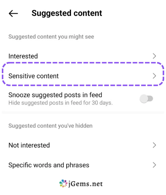 Sensitive Content Option in Instagram